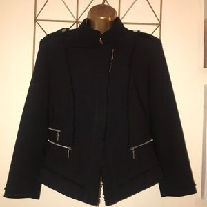 WHBM Zip up Frayed Blazer